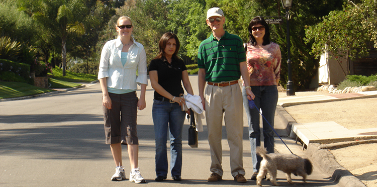 Alliant International University students on a Saturday morning walk with Marshall Goldsmith and Beau in Rancho Santa Fe, San Diego